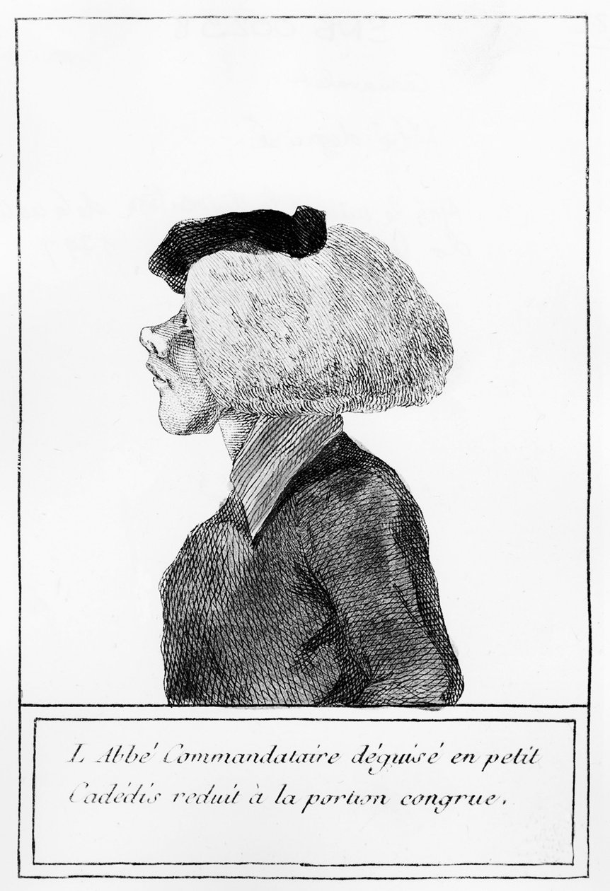 Franse Revolutie: na de overdracht van kerkelijke eigendommen aan de Natie, een voorstelling van een vermomde abt - gravure door Unknown artist