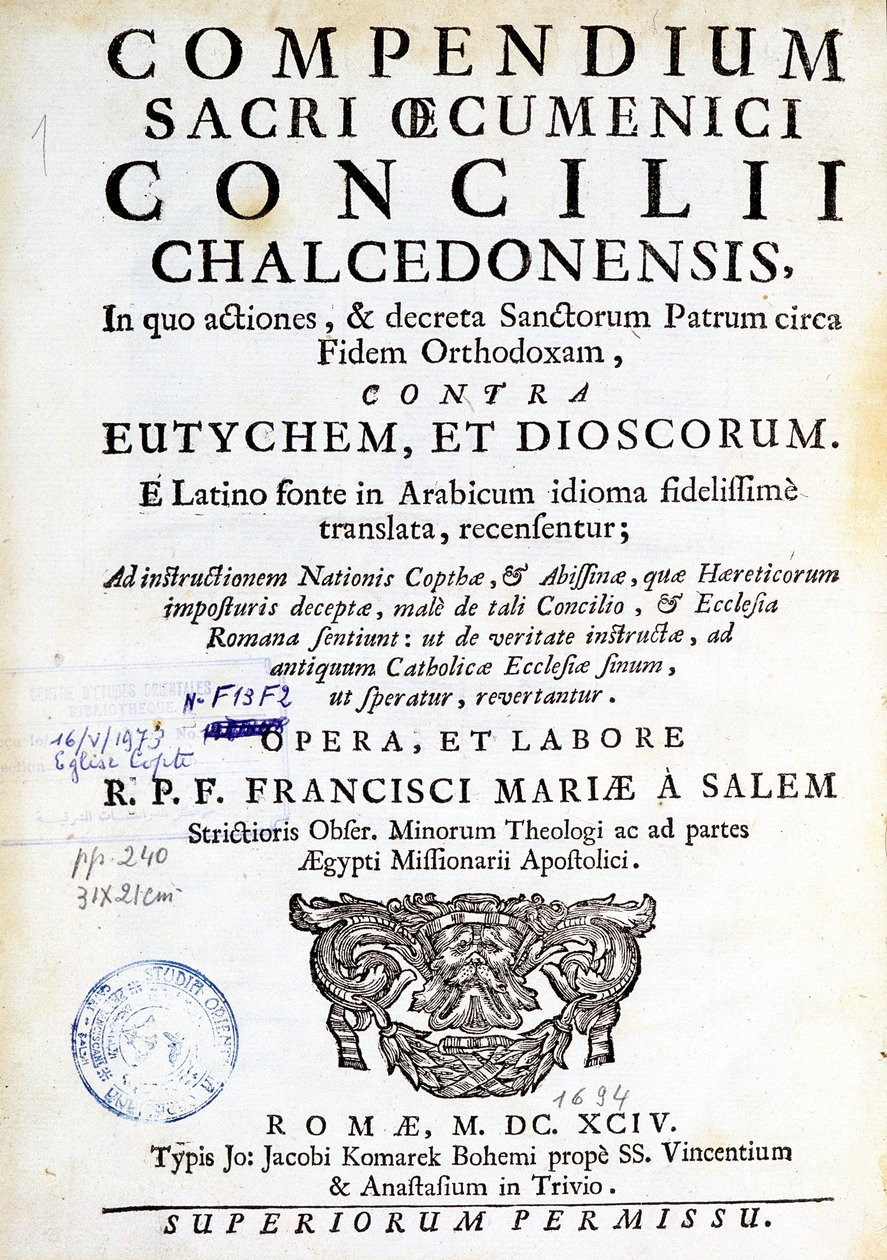 Frontispice van Compendium sacri oecumenici concilii chalcedonensis door Unknown artist