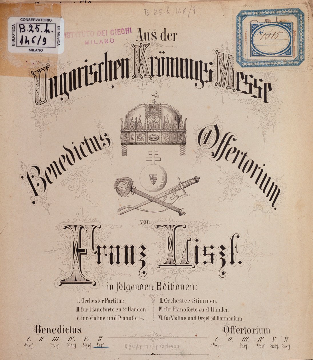 Frontispice van de partituur Hongaarse Kroningsmis door Liszt (19e eeuw) door Unknown artist