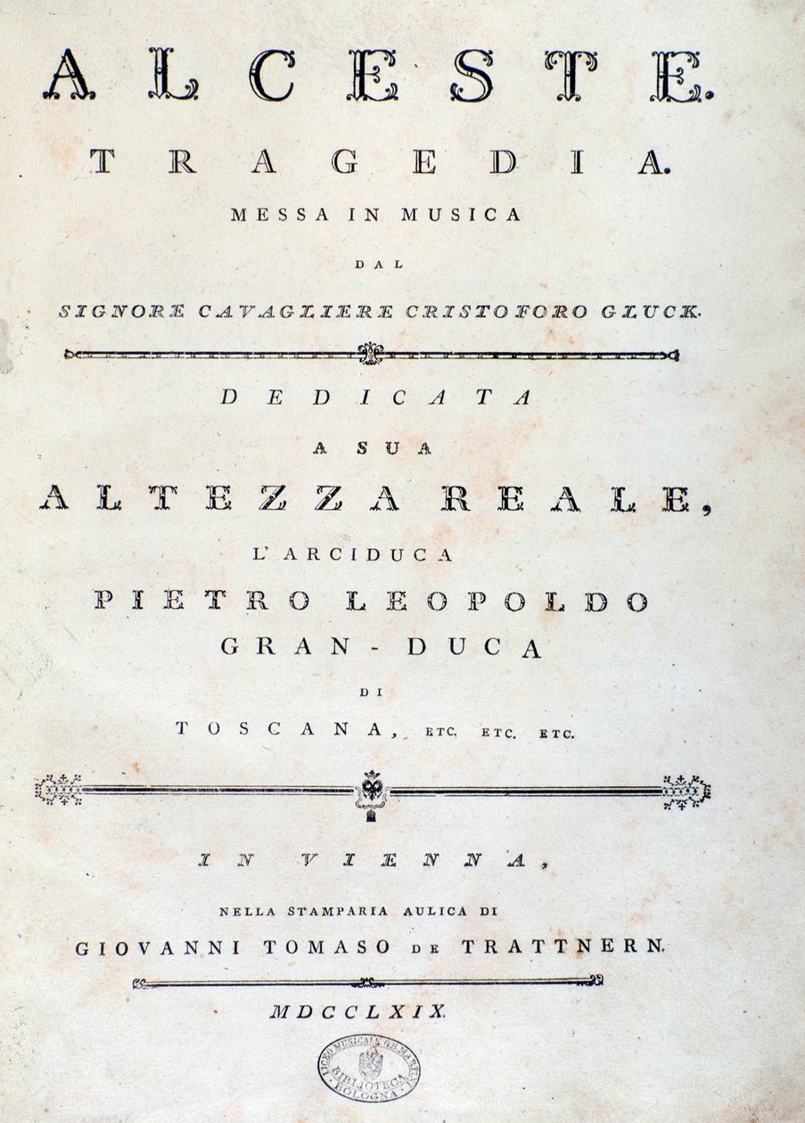 Frontispice van bladmuziek van Alceste, opera van C. W. Gluck door Unknown artist