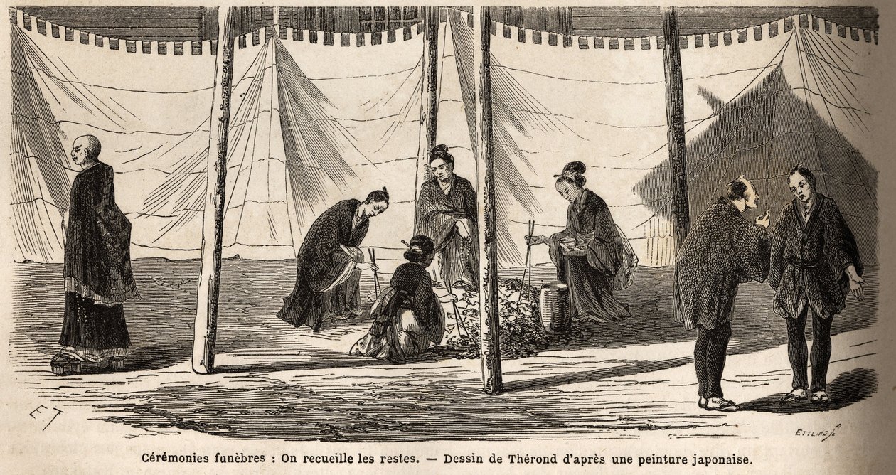 Begrafenisceremonies: na crematie, verzameling van resten door Unknown artist