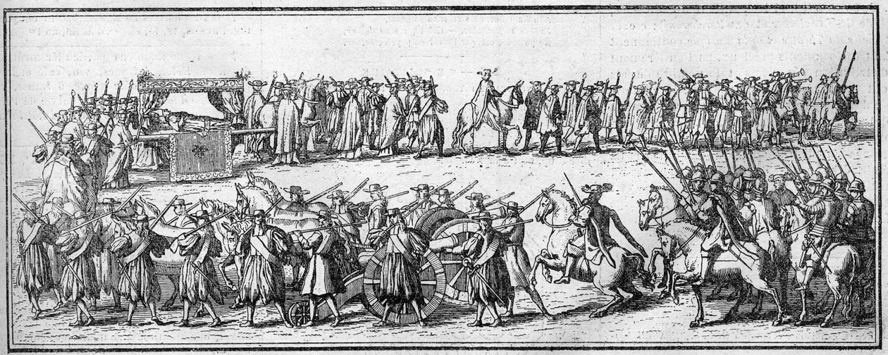 Begrafenis van een paus in de 18e eeuw: de begrafenisstoet. door Unknown artist