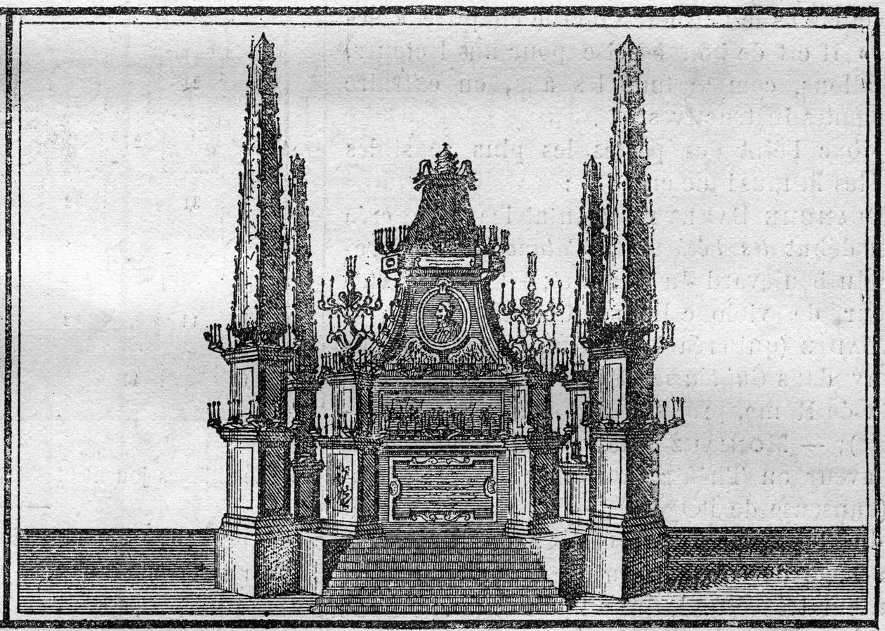 Begrafenis van een paus in de 18e eeuw: de katafalk van de overleden paus. Gravure in Histoire des religions. door Unknown artist