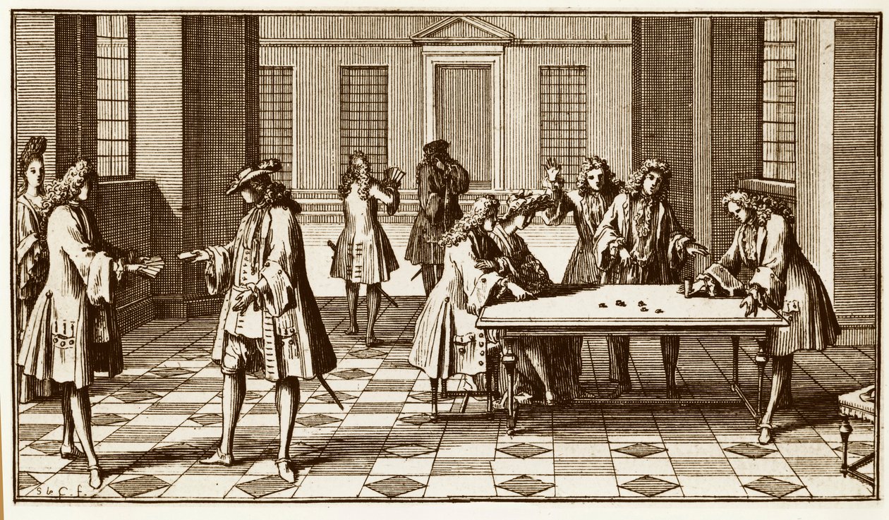 Speelkamer in de 18e eeuw - Gravure door Sebastien Le Clerc in 