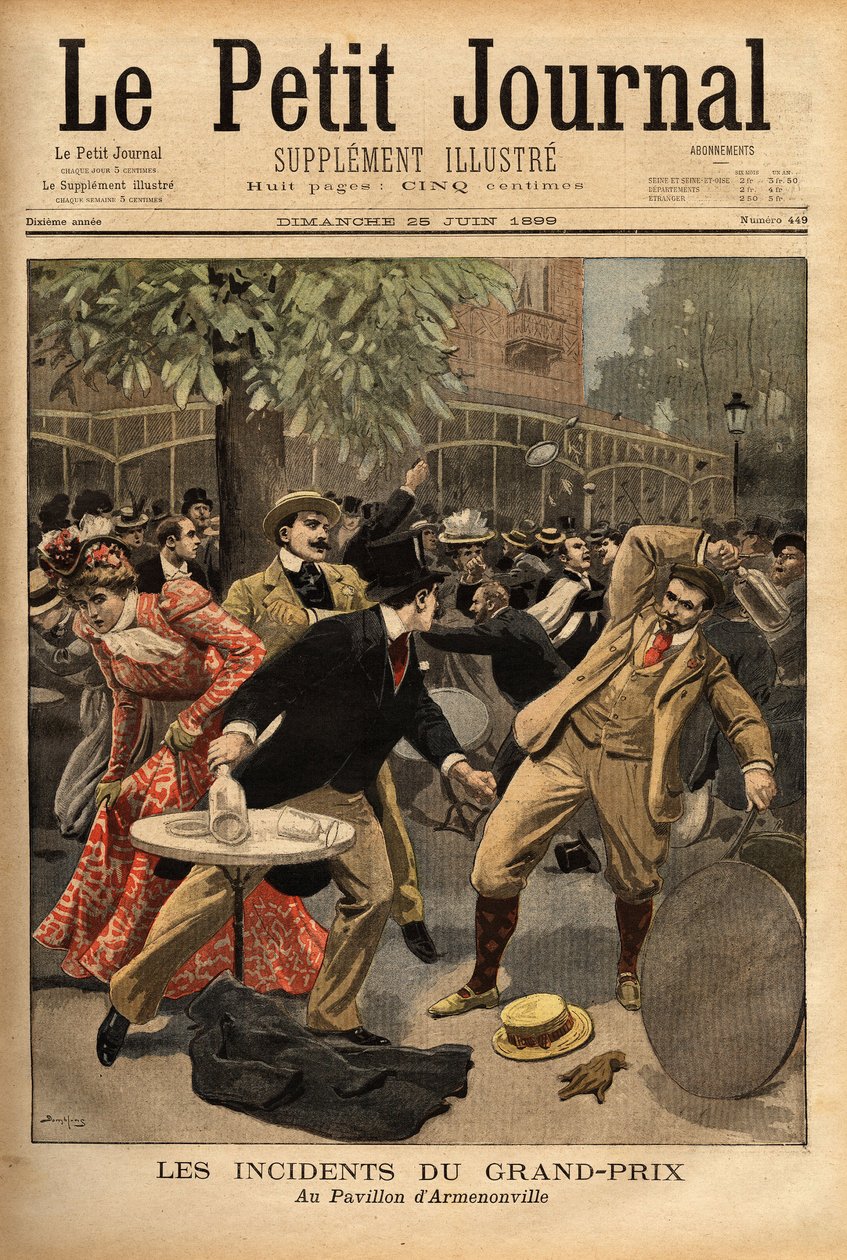 Algemeen gevecht bij de Longchamp Grand Prix races, de oorsprong hiervan is te wijten aan de verklaringen van Charles Dupuy (1851-1923), minister van Binnenlandse Zaken en Religieuze Zaken, die de aanwezige burgers opwonden door hen te laten geloven dat er door Unknown artist