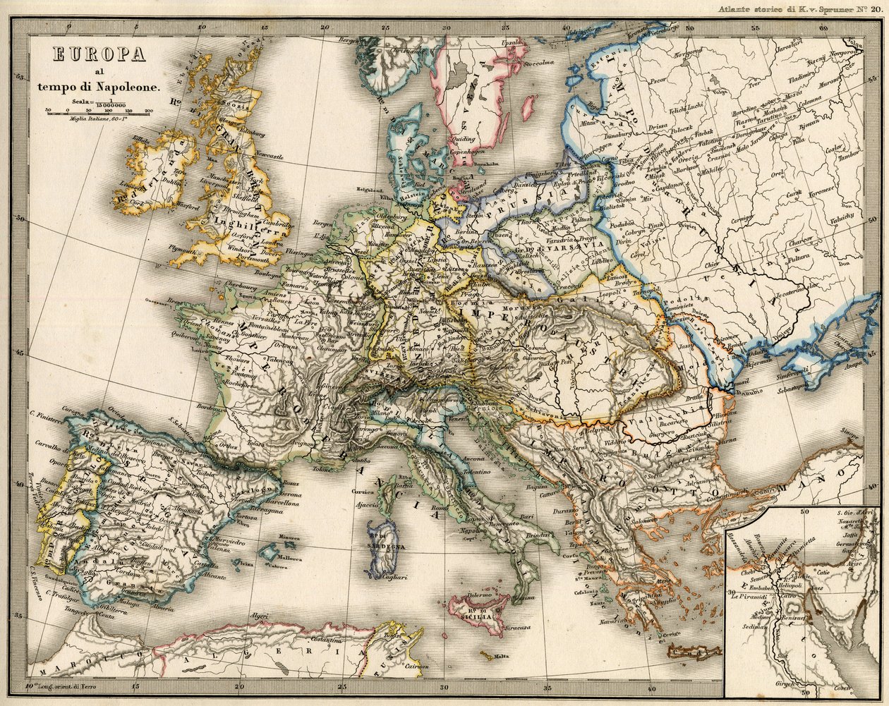 Geografische kaart van Europa ten tijde van Napoleon I. In 