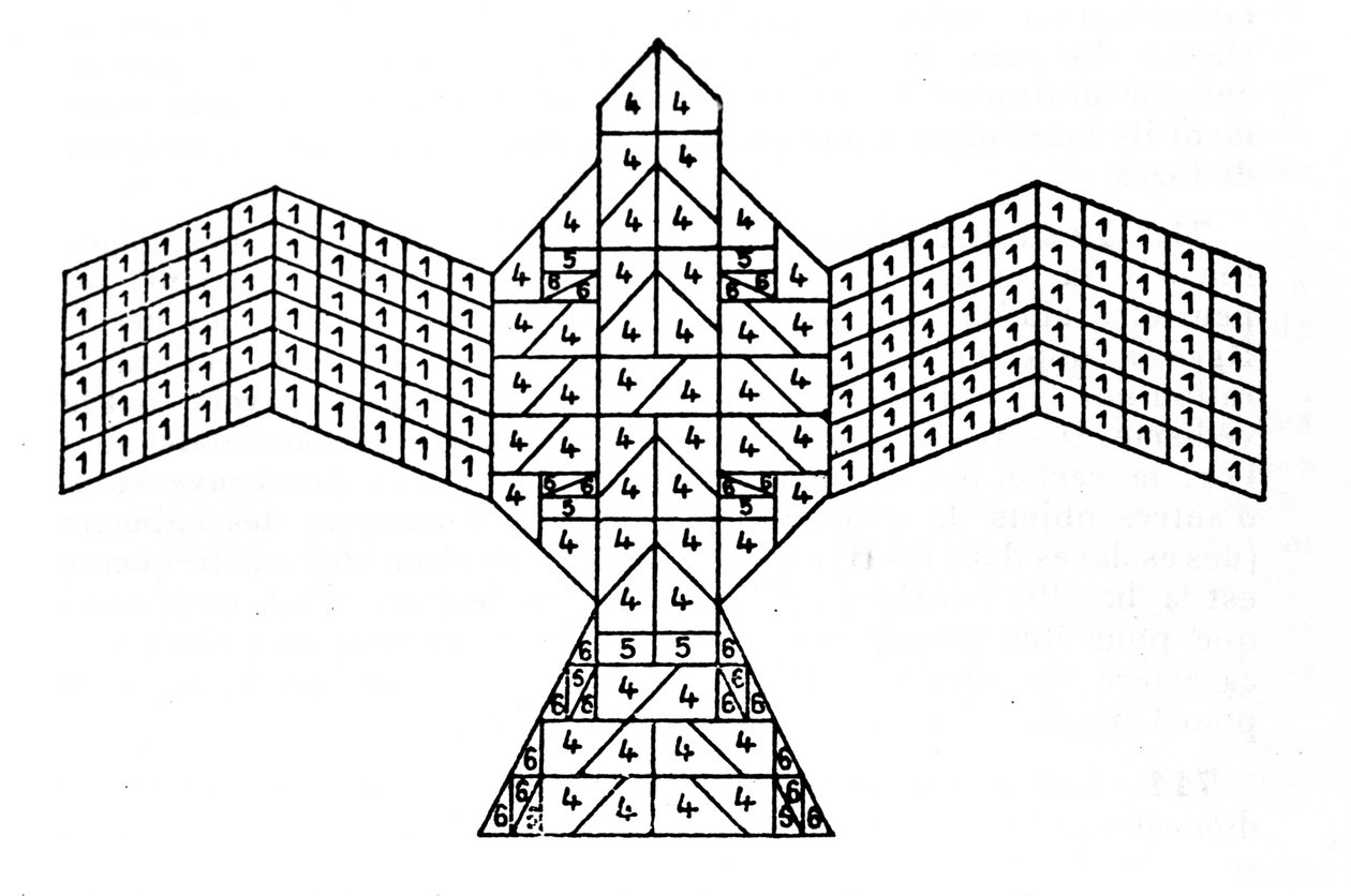 Geometrie van de Sulbasutras: plan van het vuuraltaar in de vorm van een valk door Unknown artist