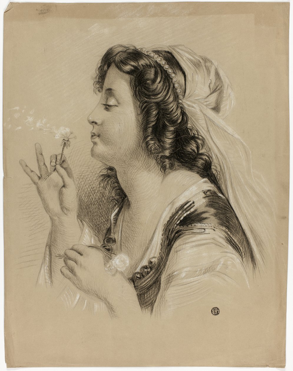 Meisje dat op een paardenbloem blaast (recto); Profielfront van een meisje (verso) door Unknown artist