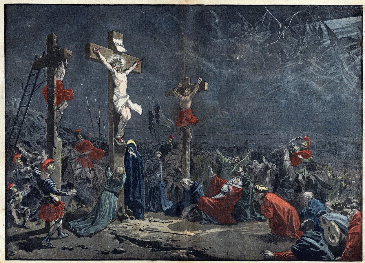 Goede Vrijdag: kruisiging van Jezus Christus. Illustratie in 