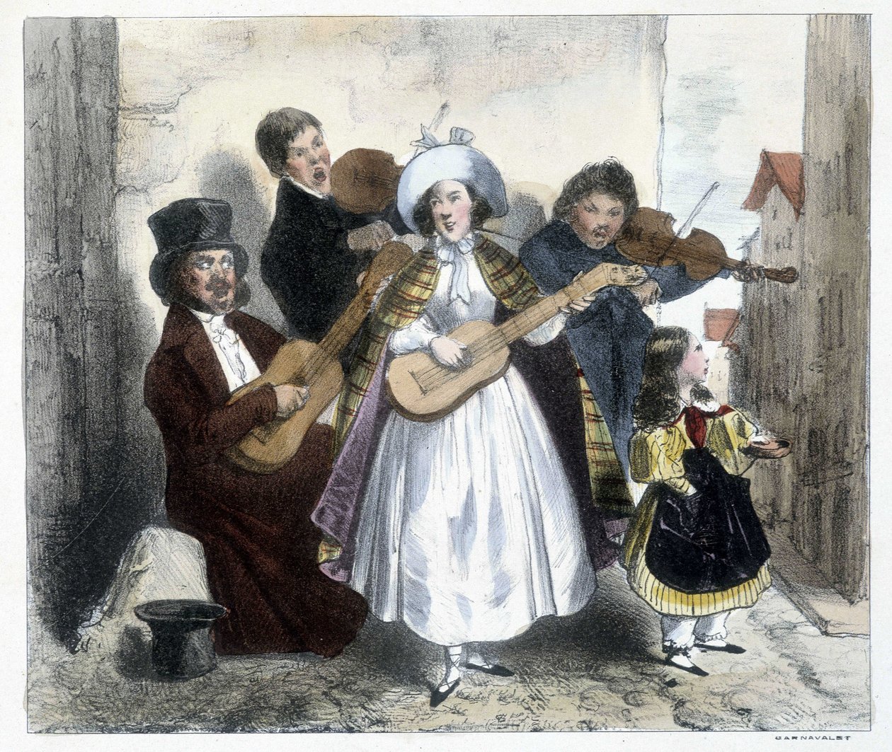 Groep straatmuzikanten, eind 19e eeuw door Unknown artist