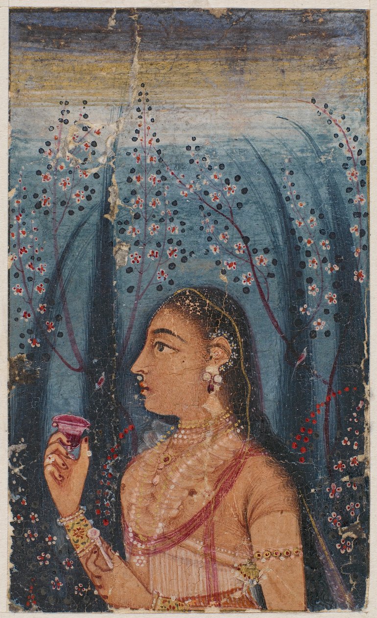 Hoofd van een Jonge Vrouw, tussen Bloeiende Stengels door Unknown artist