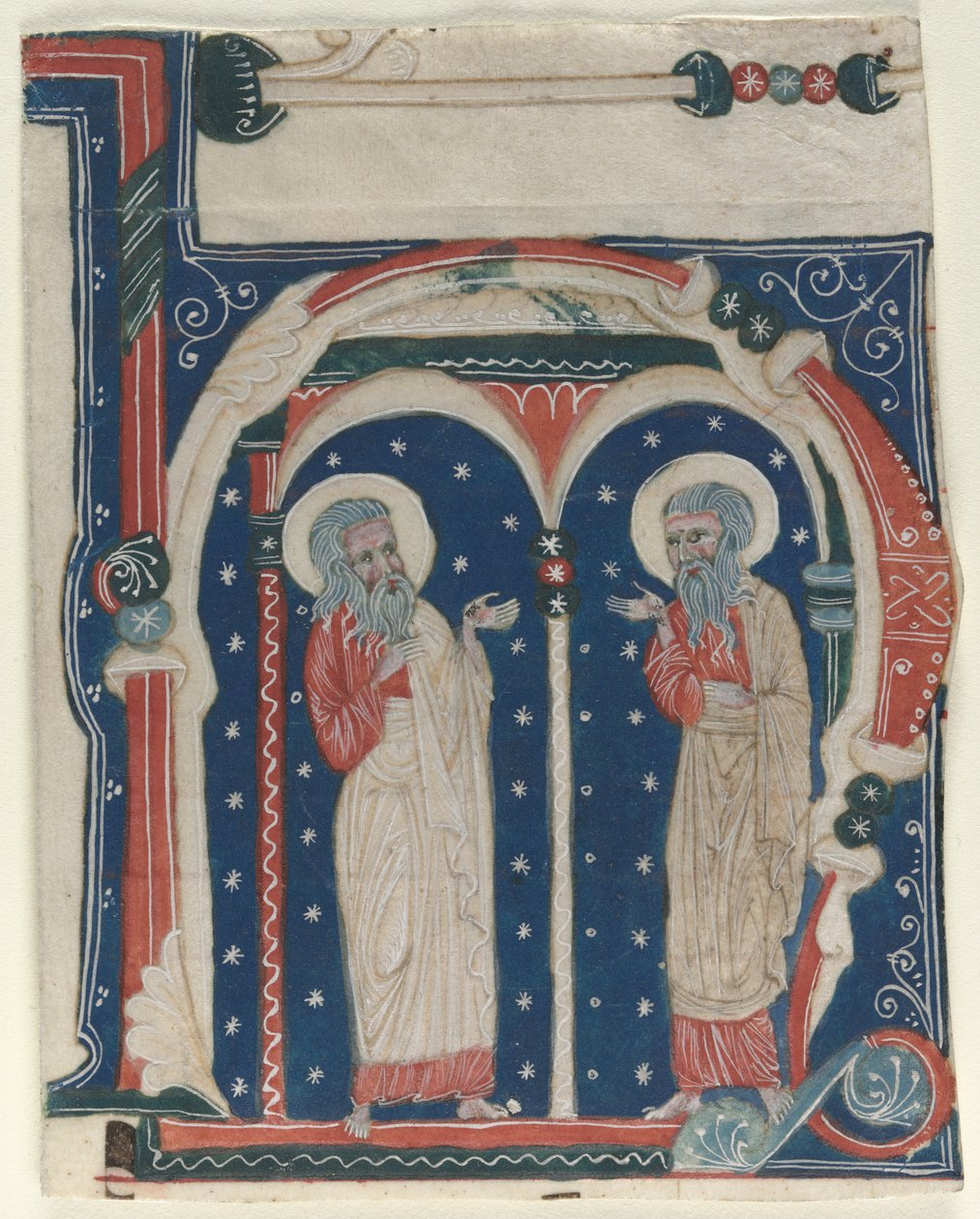Geïllustreerde Initiaal (H) Uitgesneden uit een Antifonarium: SS. Paulus de Kluizenaar en Antonius door Unknown artist
