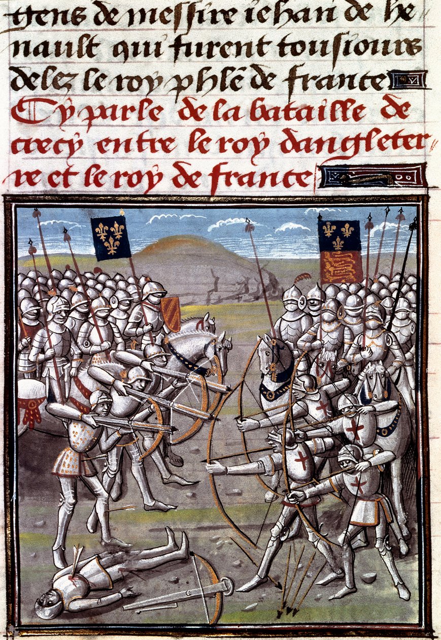 Honderdjarige Oorlog: de Slag bij Crecy op 26/08/1346 tussen de Fransen en de Engelsen. Miniatuur uit de Kronieken van Jean Froissart (1337-1400) door Unknown artist