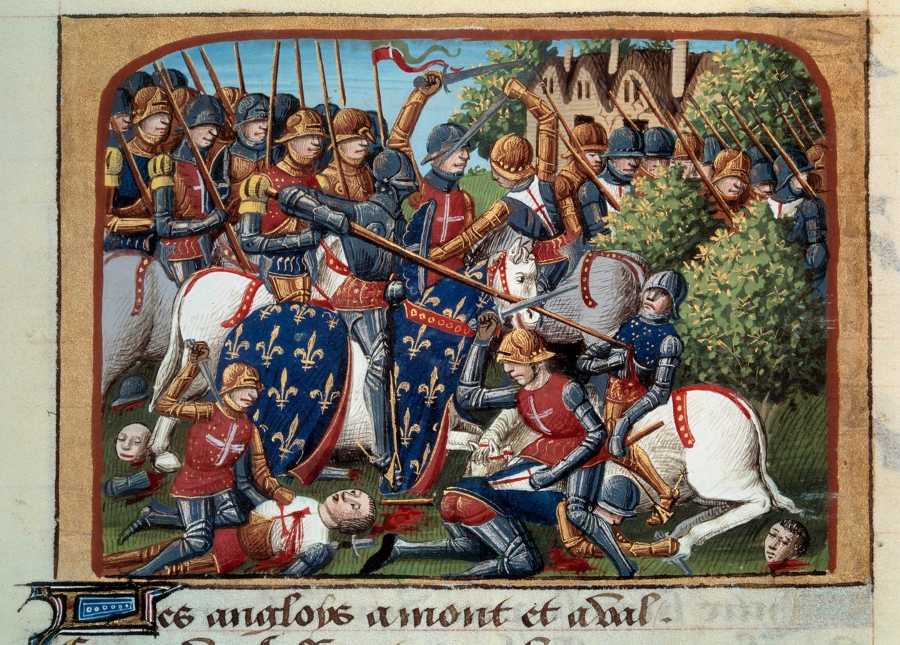Honderdjarige Oorlog: de slag bij Formigny (Calvados) op 15/04/1450 tussen het Engelse leger van Thomas Kyriell en Jean de Clermont (miniatuur) door Unknown artist
