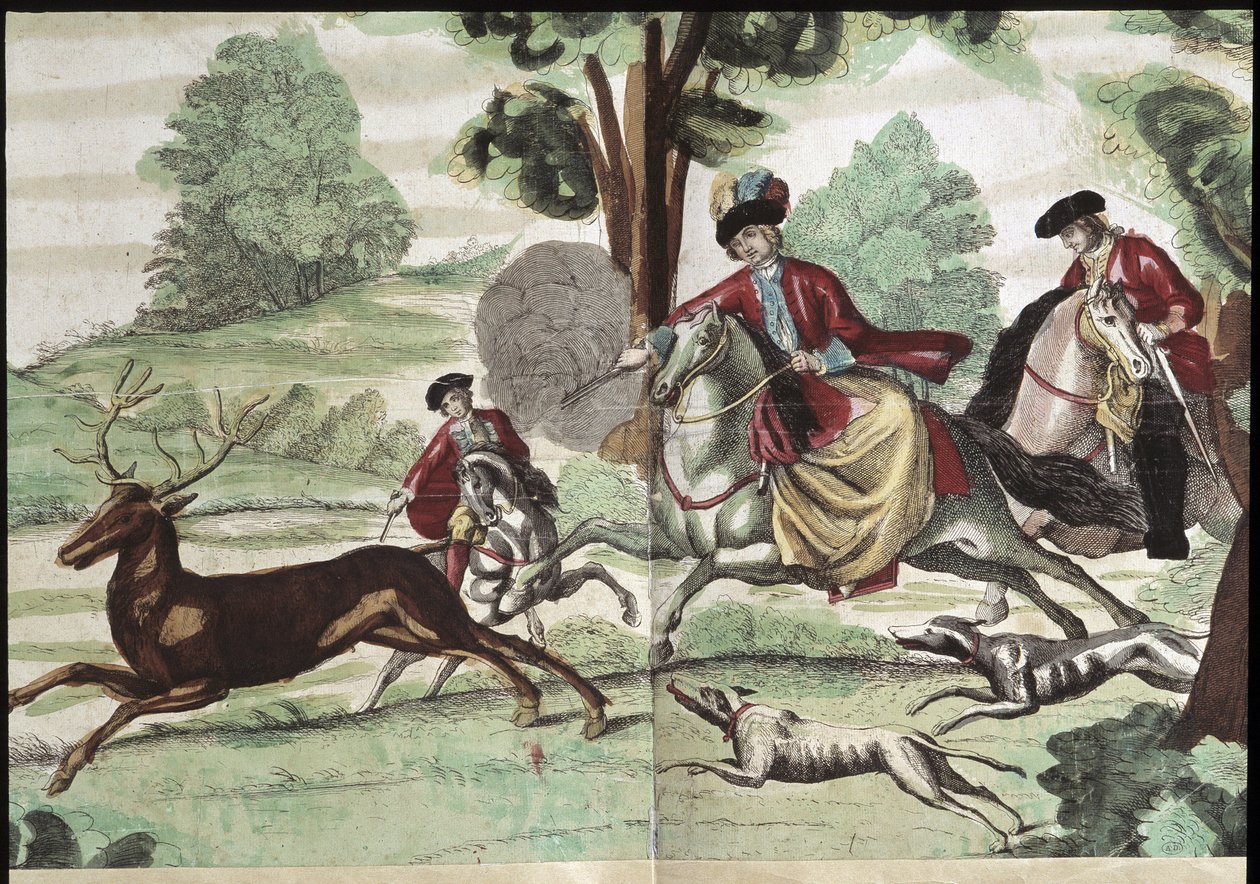 Jachtscène - gravure door Unknown artist