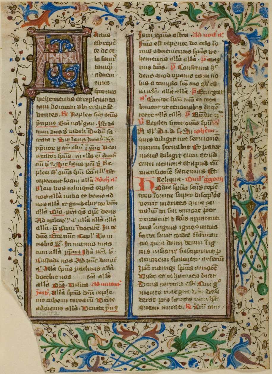 Verlichte initiaal "H" uit een psalter of brevier door Unknown artist