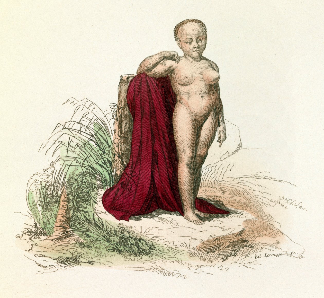 Illustratie uit het boek "Complete Works of Buffon": Natuurlijke geschiedenis van de mens: Witte negerin (gravure) door Unknown artist