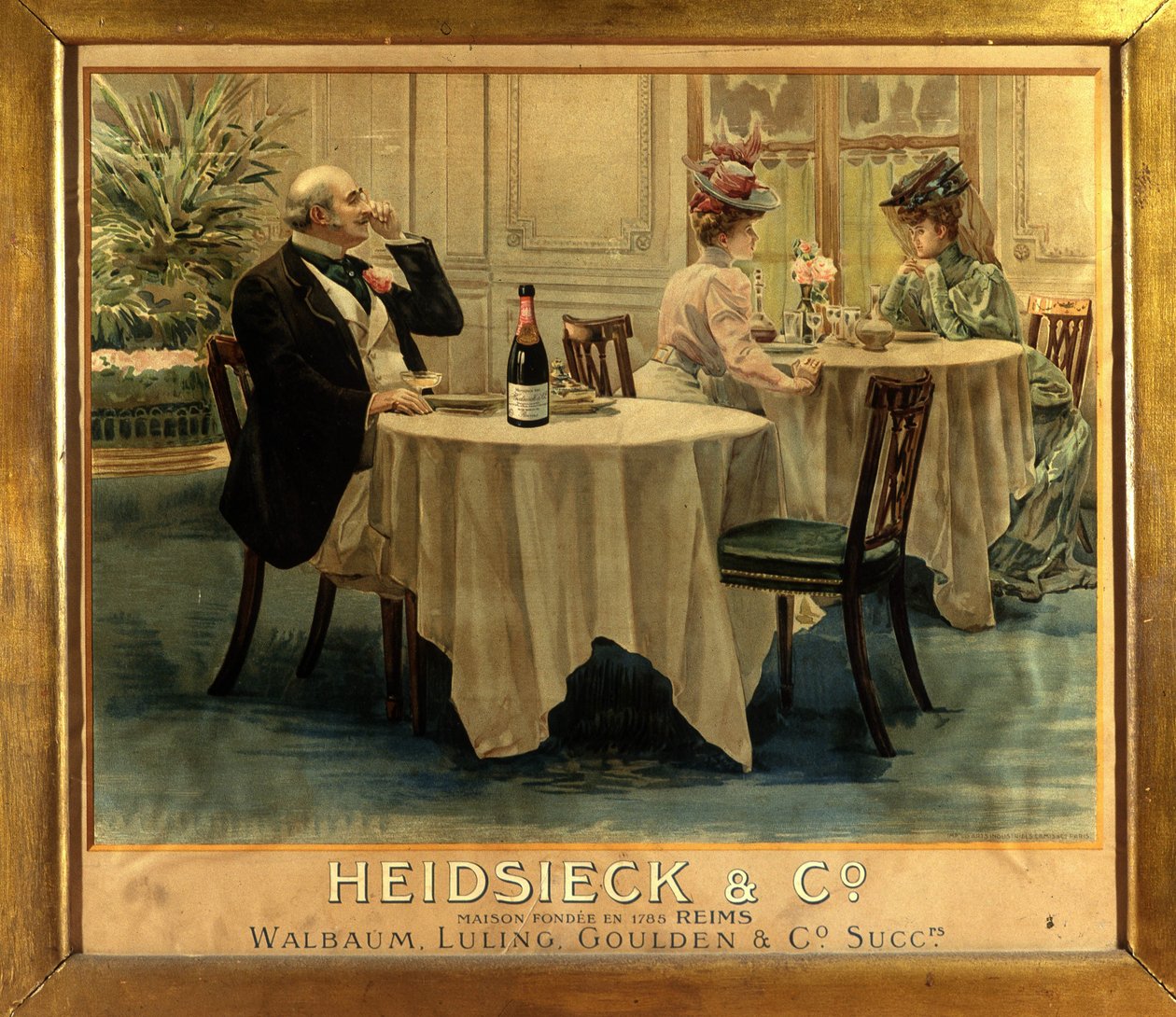 In een restaurant - Reclameposter voor Champagne Heidsieck, eind 19e eeuw door Unknown artist