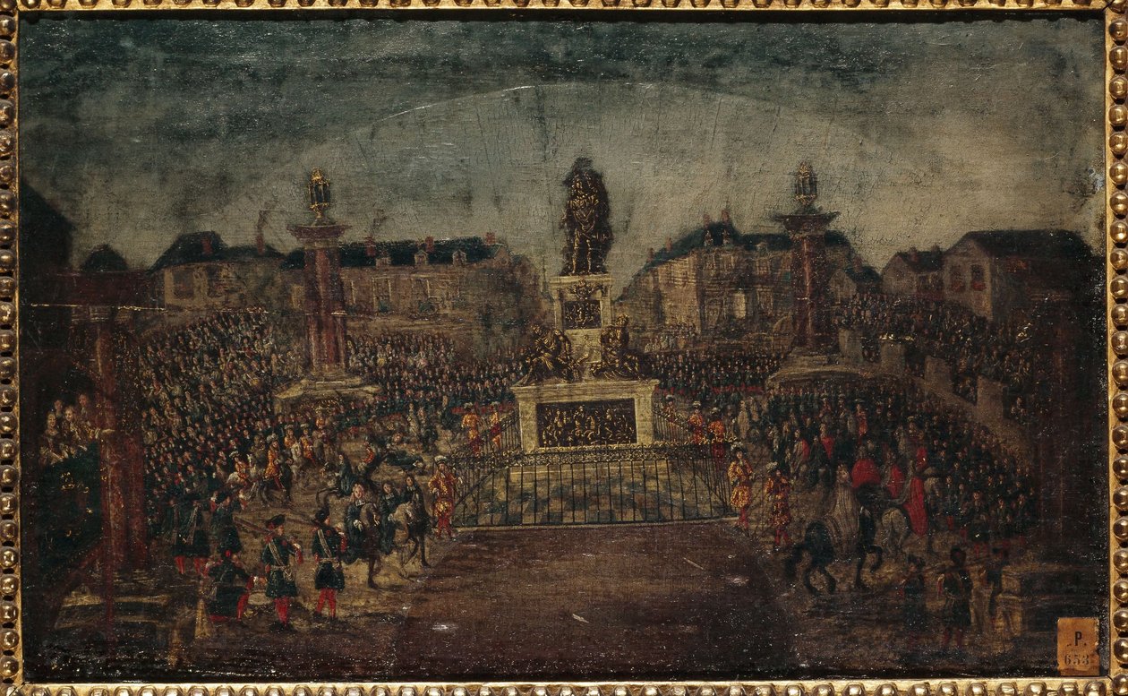 Inhuldiging van het standbeeld van Lodewijk XIV, Place des Victoires, huidige 1e en 2e arrondissementen, 28 maart door Unknown artist