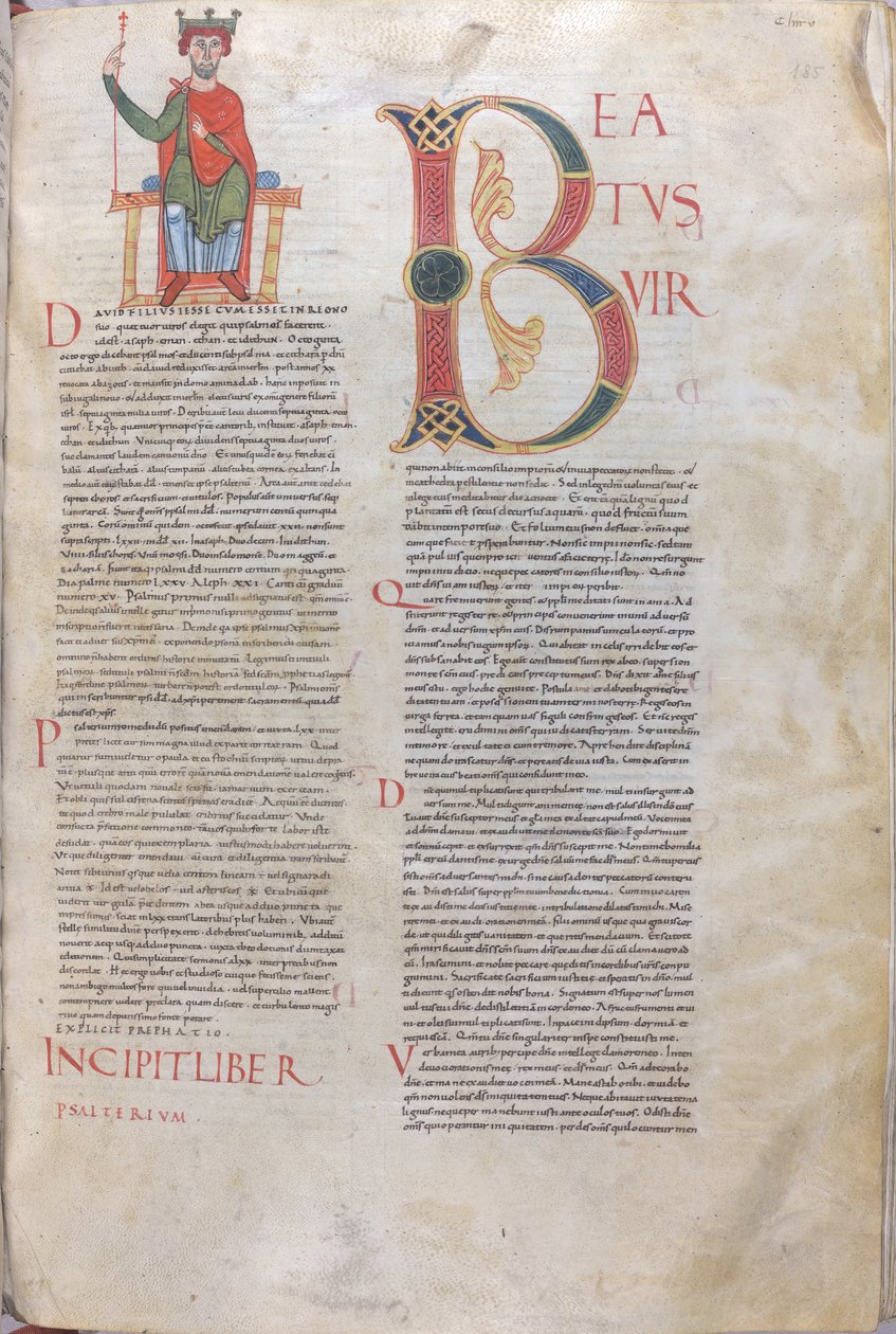 Incipit David, Beatus; Incipit van Psalmen, 11e eeuw (miniatuur, vliezig handschrift) door Unknown artist
