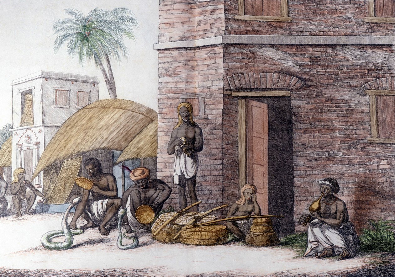 Indiase cultuur en beschaving: Slangenbezweerders in India door Unknown artist