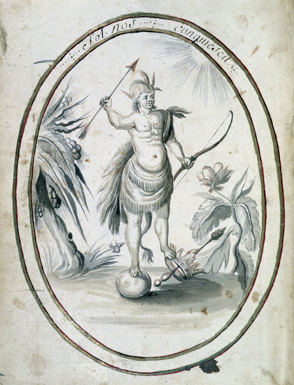 Indiaan van Canada met zijn boog en pijlen - frontispice van manuscript 