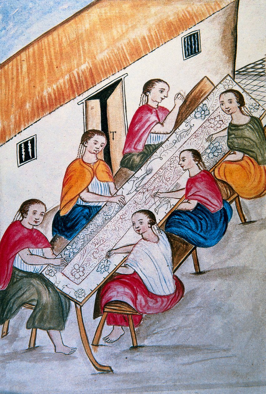 Indiase arbeiders die naaien, uit het boek "Trujillo del Peru" of "Códice Martínez Compañón", door Baltazar Martinez Compañón y Bujanda, bisschop van Trujillo (1782-1785) door Unknown artist