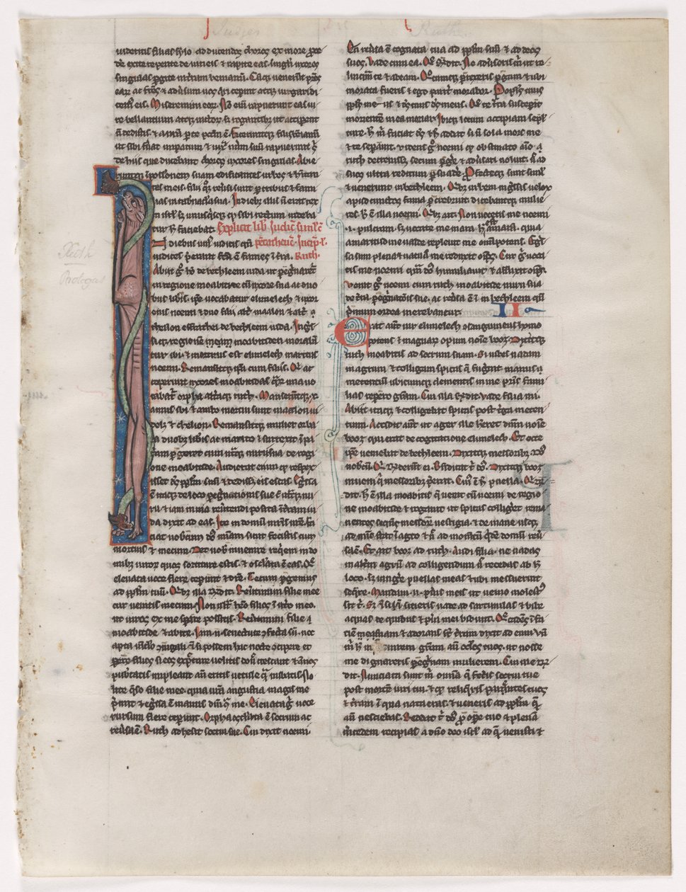 Initiaal I: Verstrengelde Beest en Slang: Blad uit een Bijbel (2 van 2 Uitgesneden Bladen) door Unknown artist