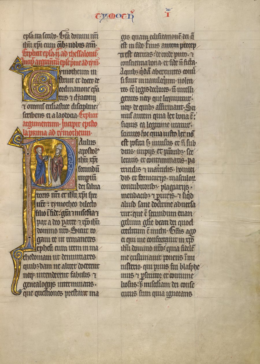 Beginletter P: Sint Paulus met een boek en een bisschop door Unknown artist