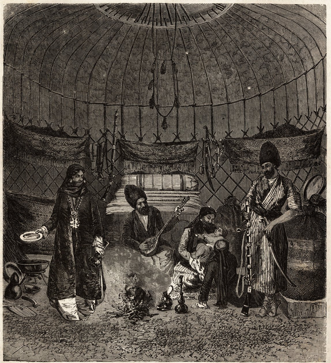 Binnen in een Turkse tent (Turkmena, Irak), thuis bij een familie door Unknown artist