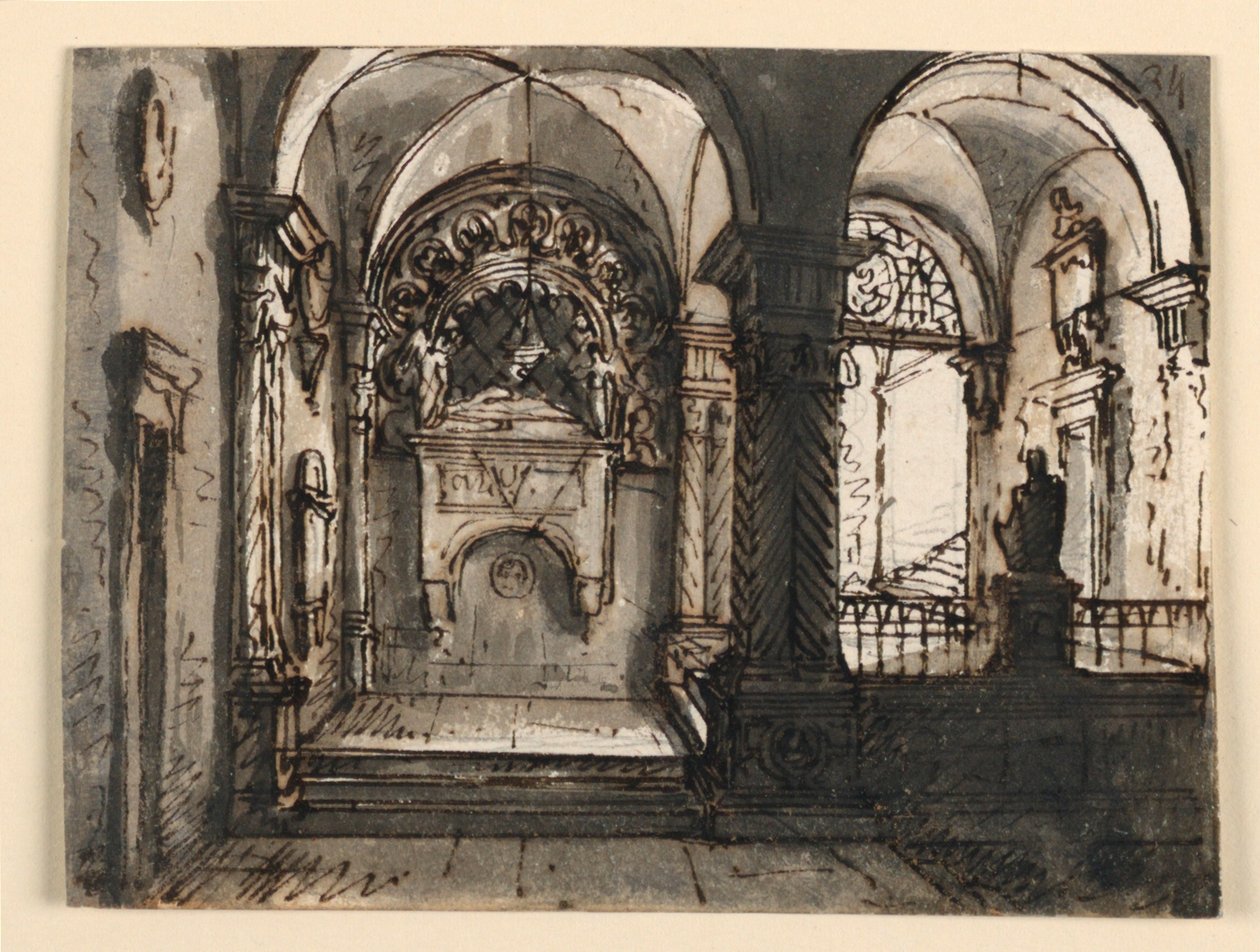 Interieur van kerkelijk gebouw door Unknown artist