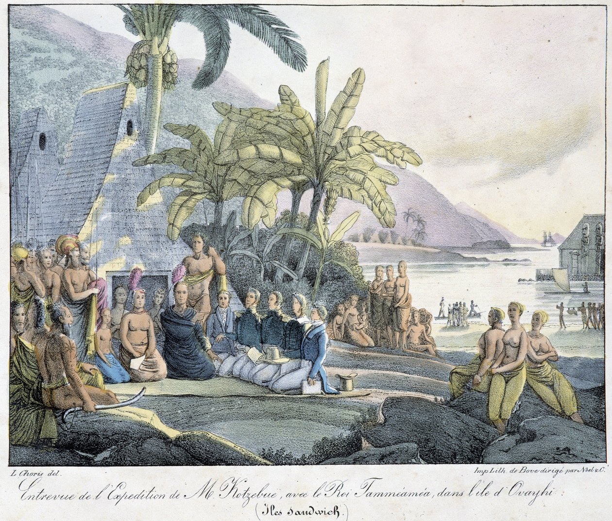 Interview van de expeditie van de heer Kotzebue met koning Tammeamea op het eiland Ovayhi. (Sandwich-eilanden) door Unknown artist