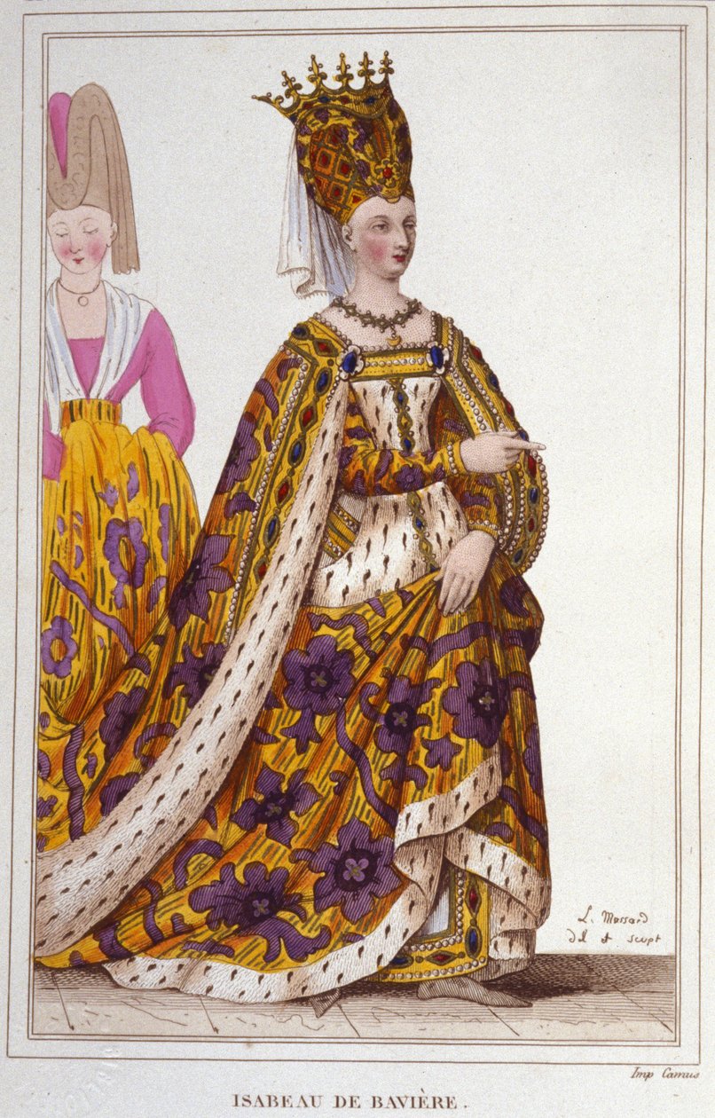 Isabeau (Isabelle, Elisabeth) van Beieren (1371-1435). Koningin van Frankrijk. Gravure uit 1830 door Unknown artist