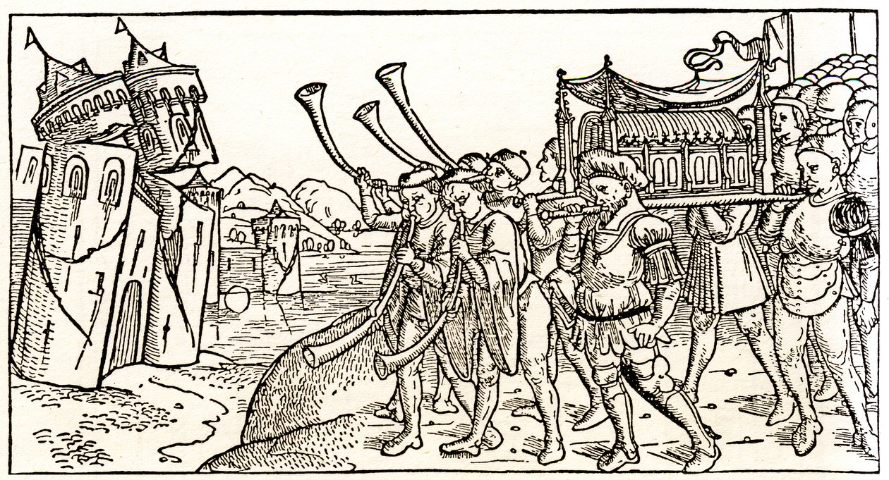 Joden dragen de Ark van het Verbond voor de instortende muren van Jericho door Unknown artist