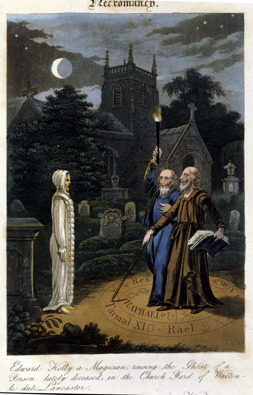 John Dee en Edward Kelly roepen een geest op. 1825. Bibl. Morando, Milaan door Unknown artist