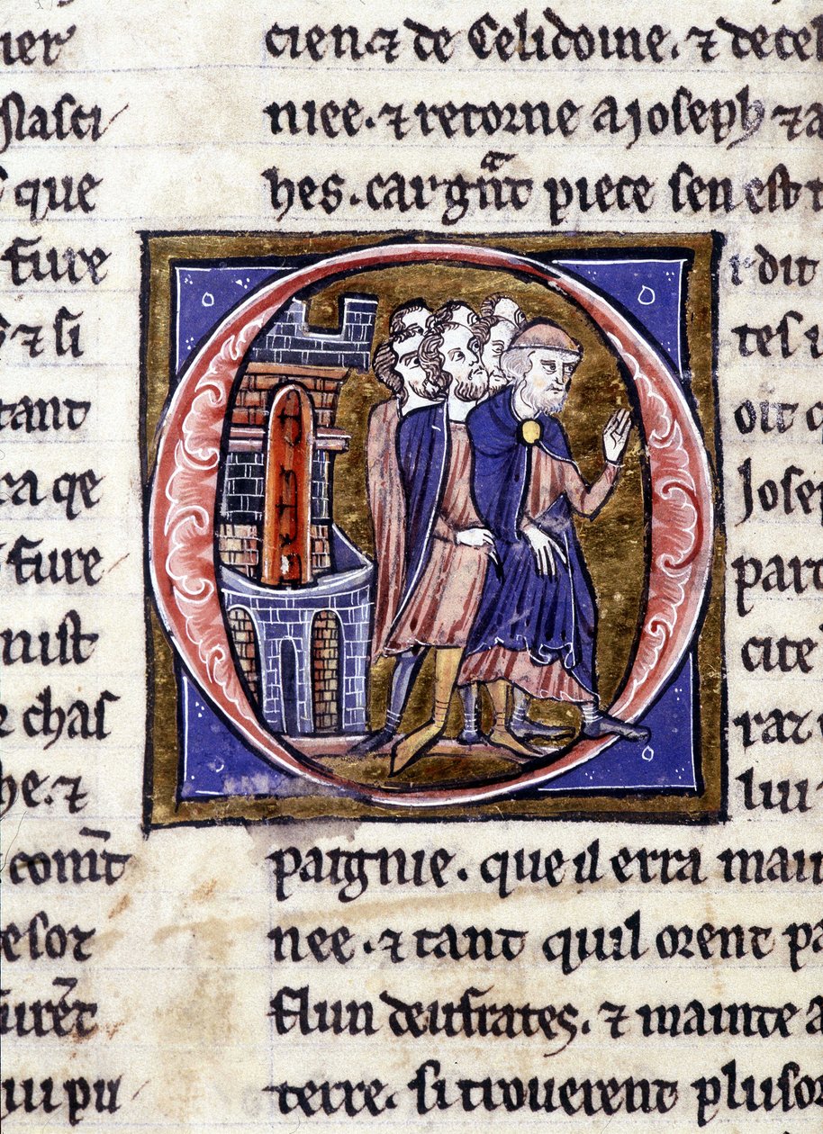 Jozef van Arimathea (Arimathee) en zijn gevolg. Manuscript: Verovering van de Heilige Graal, geschreven 717 jaar na de passie van onze heer. Bibliothèque municipale de Rennes, ms. 255 (Collectie van romans van de Ronde Tafel); Parijs door Unknown artist