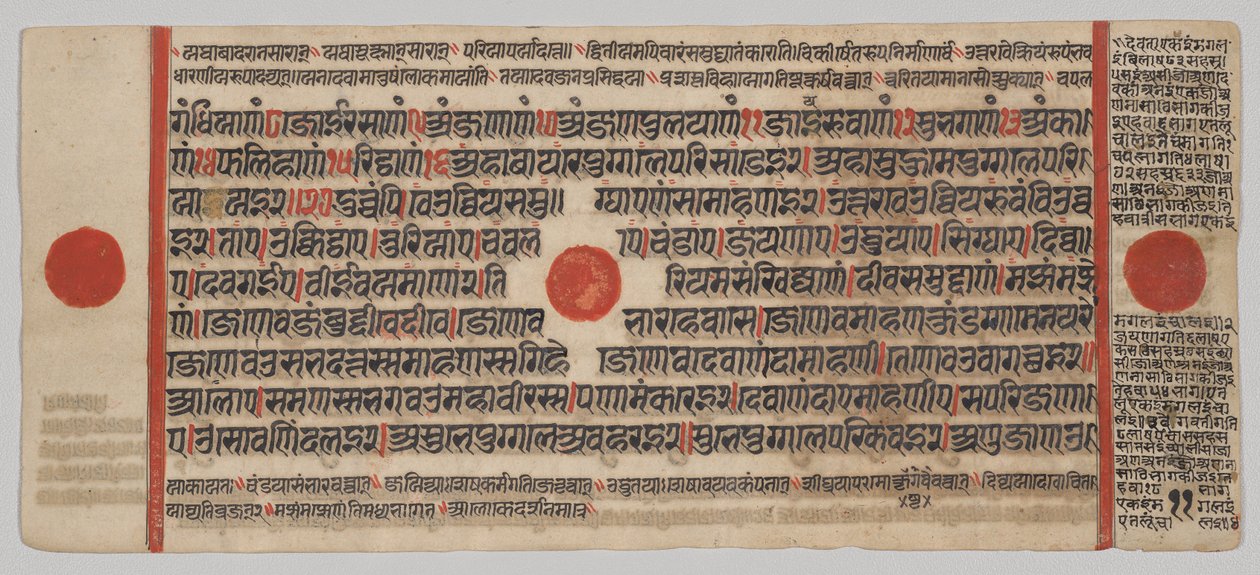 Kalpa-sutra manuscript met 24 miniaturen: Manuscript pagina door Unknown artist