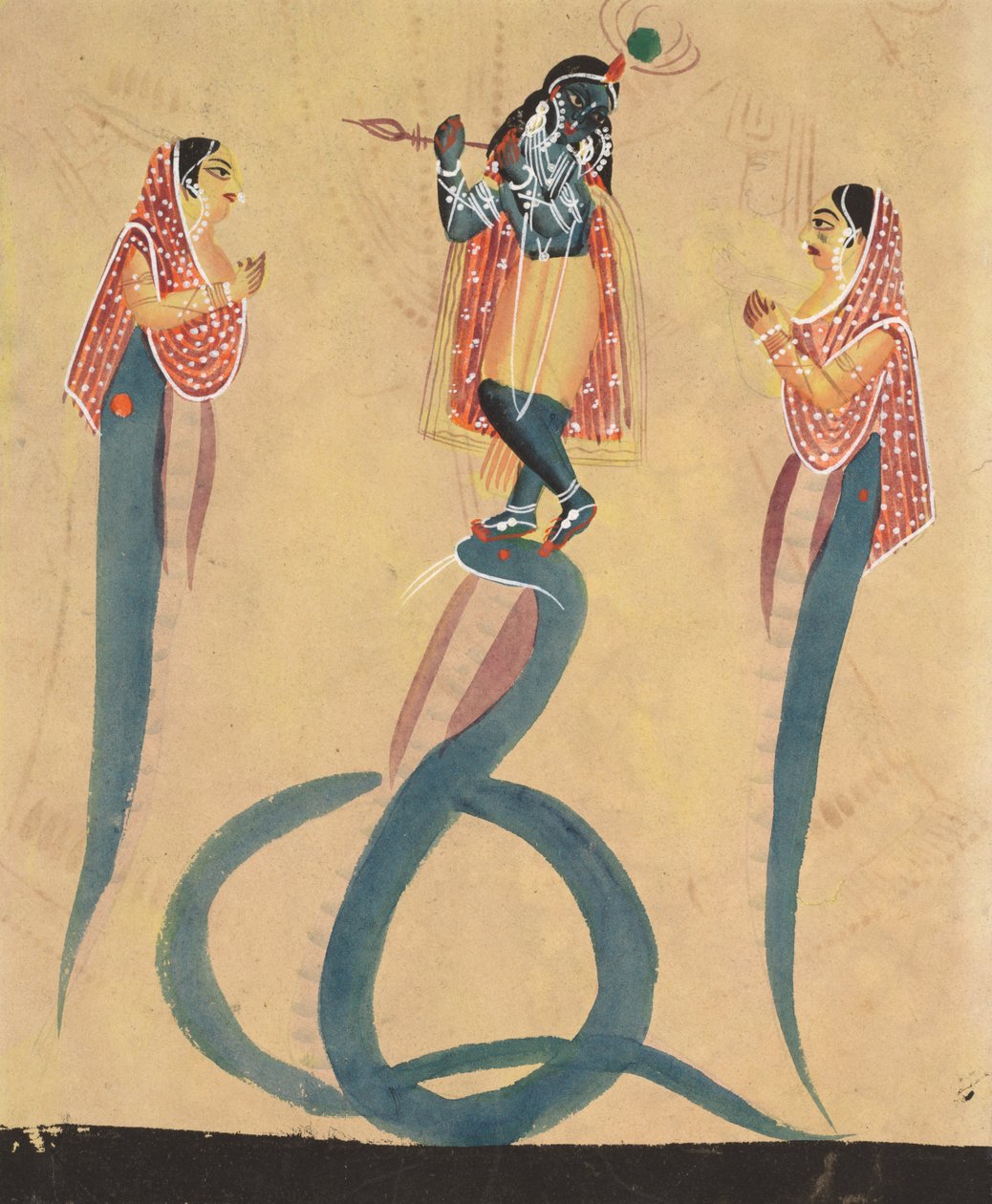 Krishna bedwingt de slang Kaliya door Unknown artist