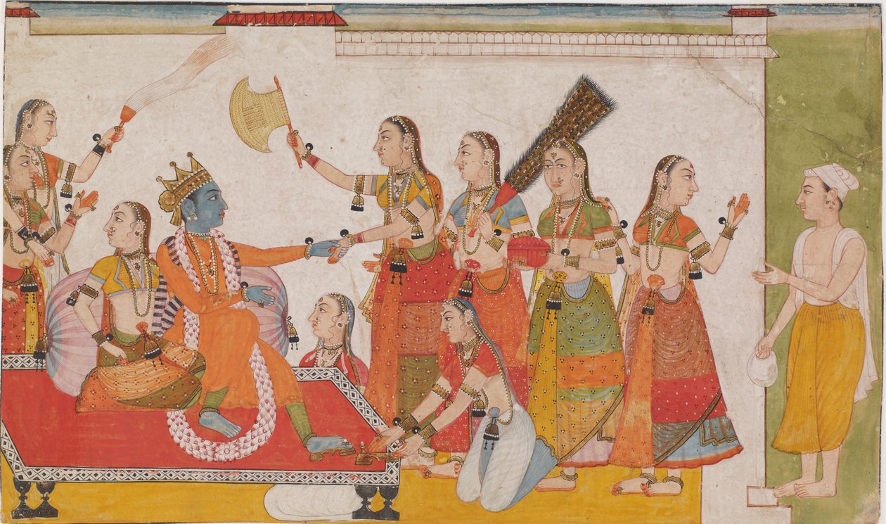 Krishna verwelkomt Sudama, uit een Bhagavata Purana door Unknown artist