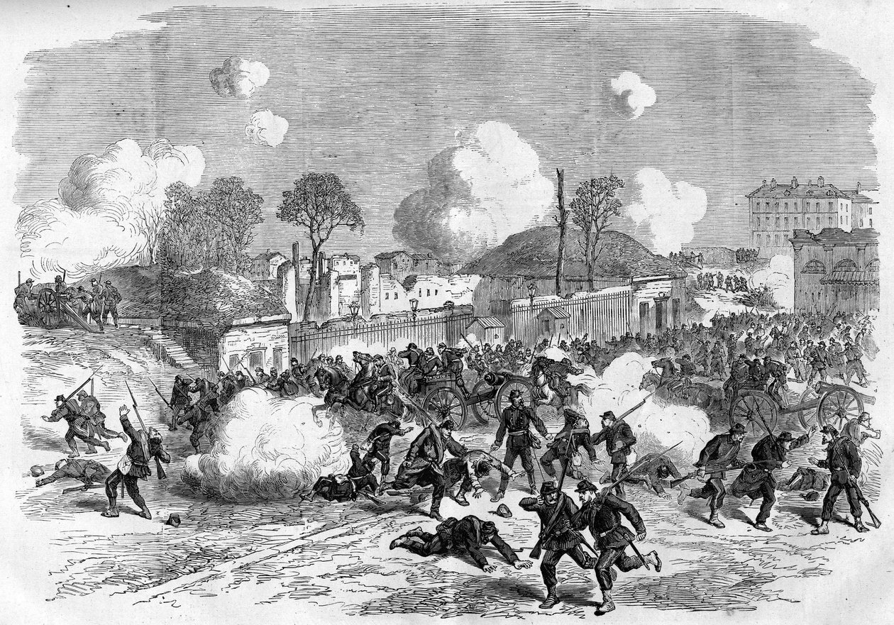 De Commune van Parijs in 1871. Verdediging van Porte Maillot door de federes (communards). door Unknown artist
