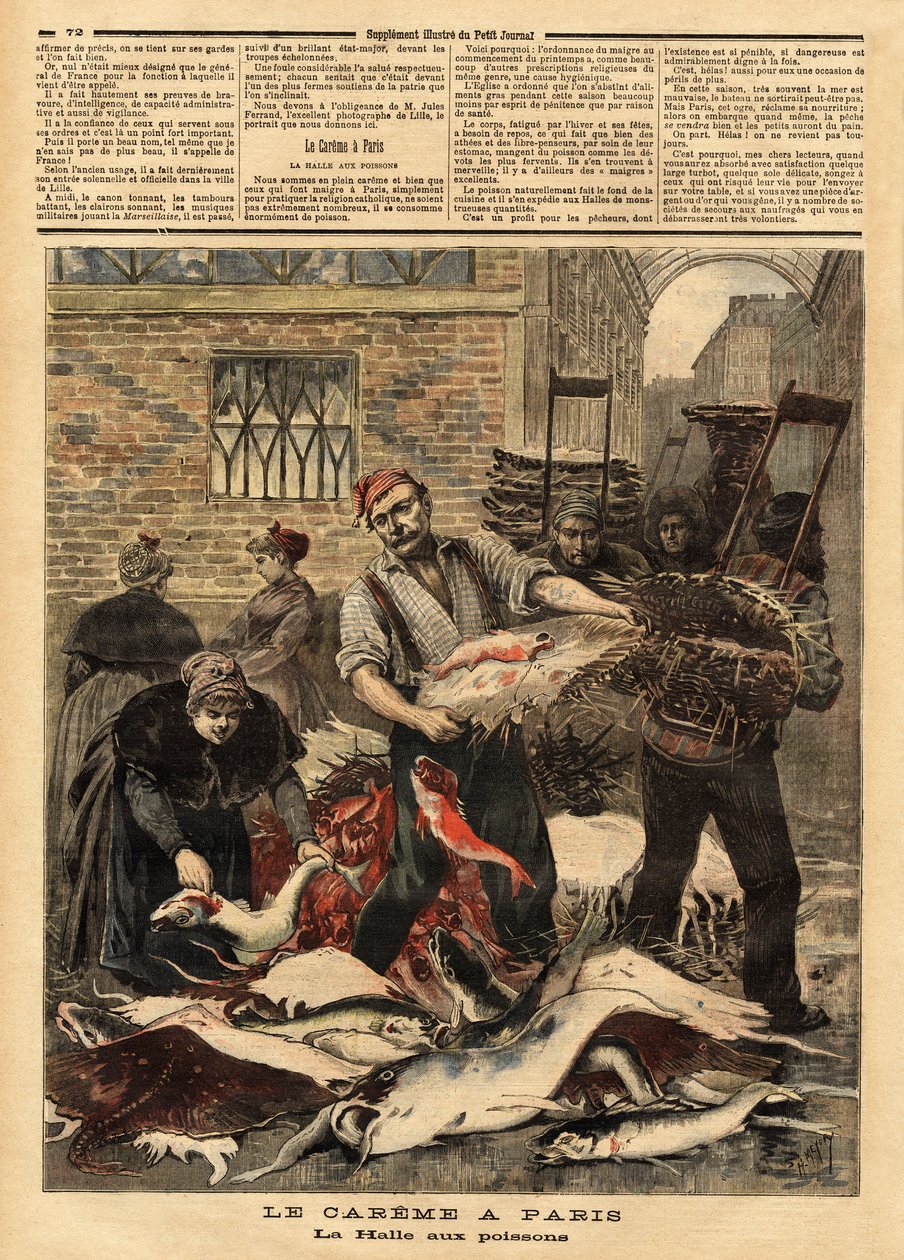 La Halle aux poissons de Paris. Gravure in 