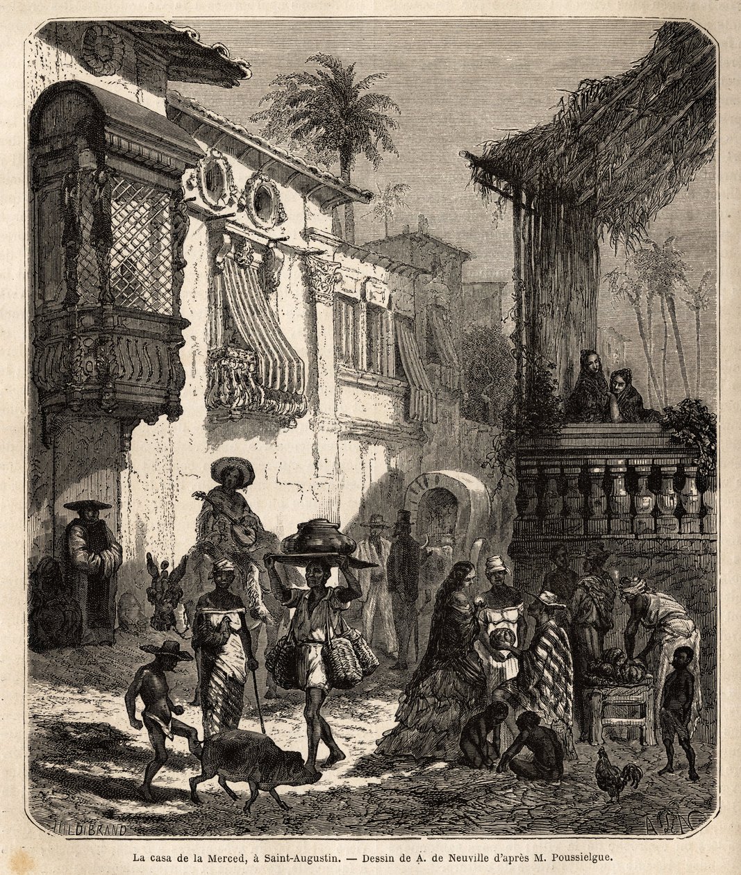 La casa de la Merced (nu Mercy Street) in Saint Augustine, de oudste stad in de Verenigde Staten (Verenigde Staten), gesticht door de Spanjaarden in 1565; hoofdstraat van de stad, klein en dichtbevolkt, met verschillende dieren en een bijzondere mix van ve door Unknown artist