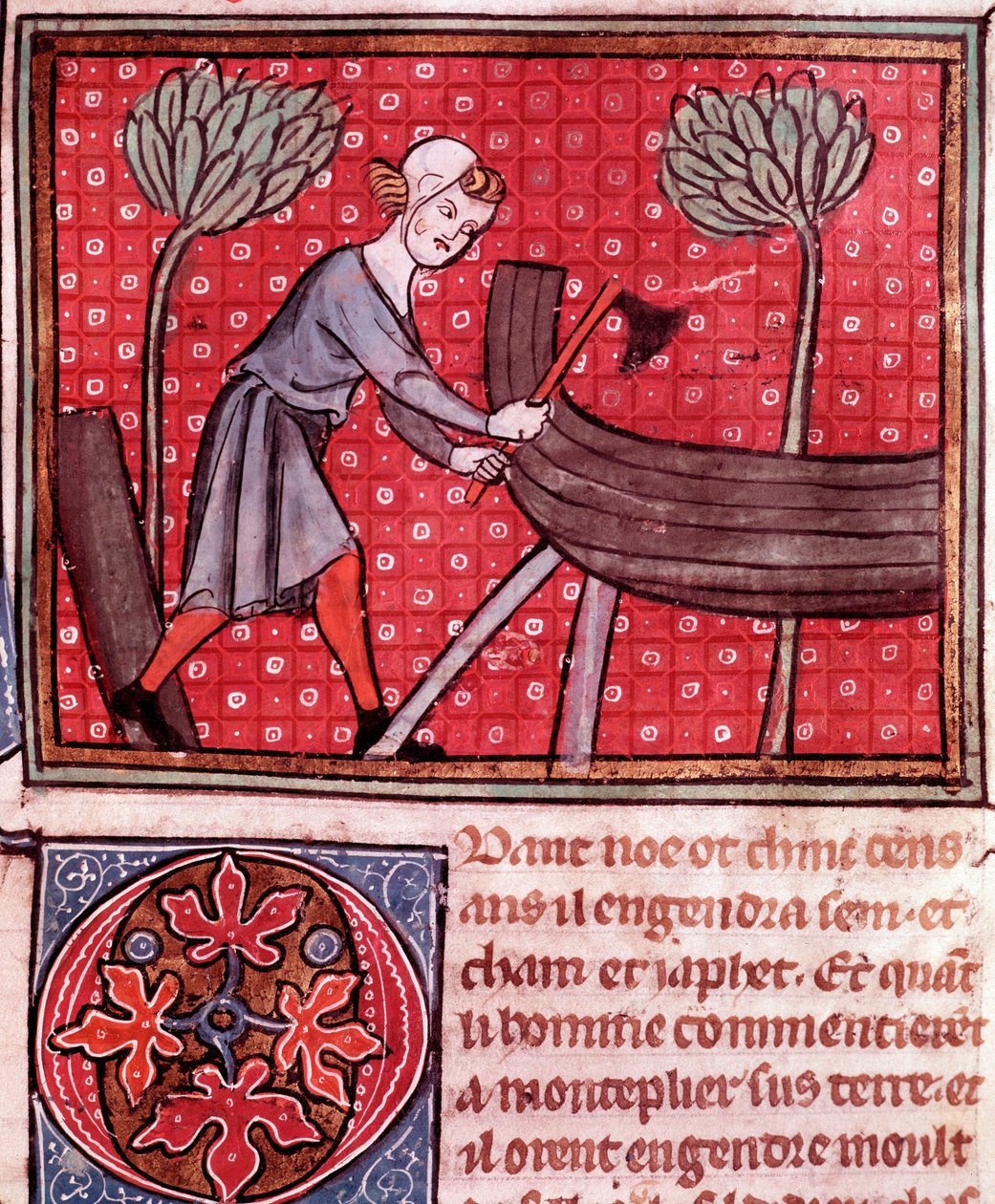 De bouw van de ark van Noach (detail) door Unknown artist