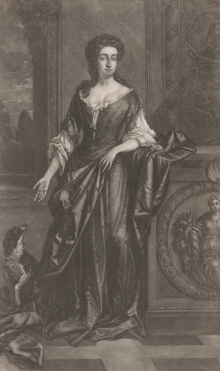 Dame (met hond, leunend tegen sokkel met bas-reliëf van cornucopia) door Unknown artist