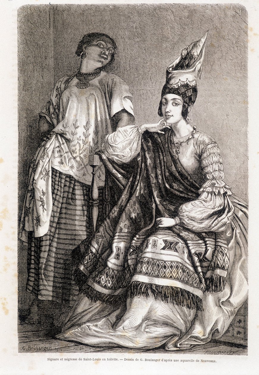 Dame en negerin van Saint Louis in toilet - in "Le Tour du Monde" door Unknown artist