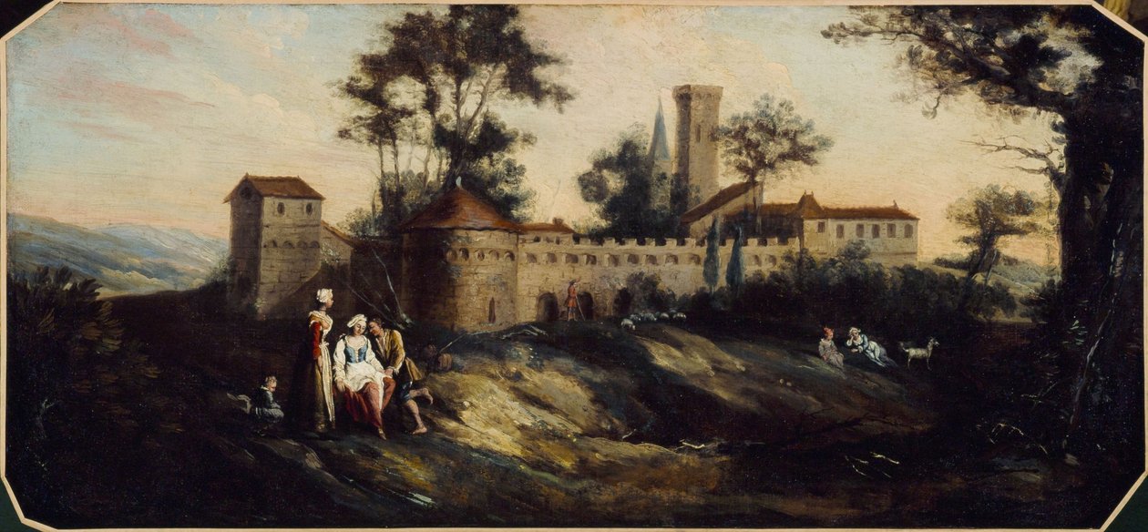 Landschap met versterkt kasteel door Unknown artist