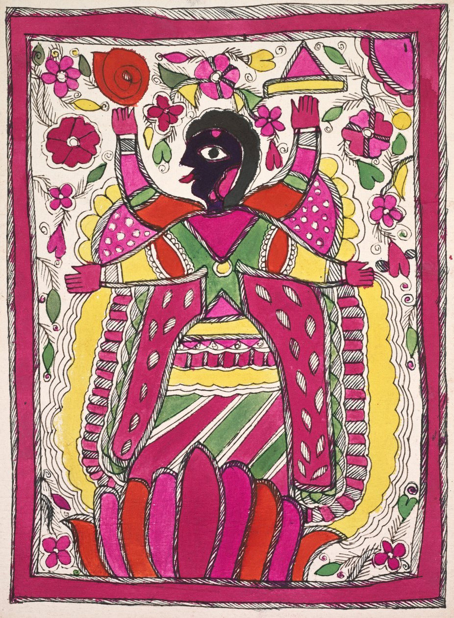 Grote, veelarmige figuur die naar links kijkt door Unknown artist