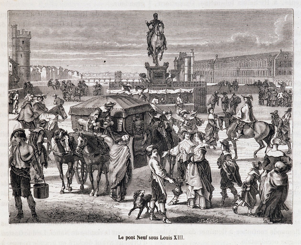 Le Pont Neuf onder Lodewijk XIII - Gravure uit de 19e eeuw door Unknown artist