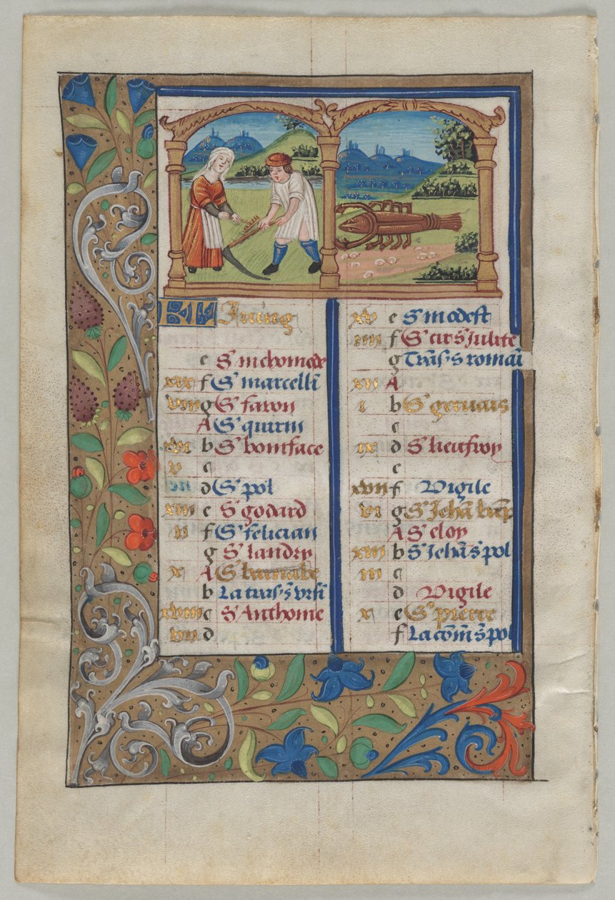 Blad uit een Getijdenboek: Kalenderpagina voor juni (verso) door Unknown artist