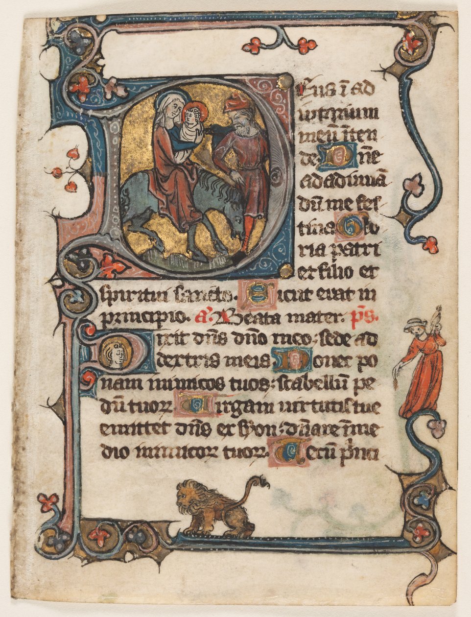 Blad uit een Getijdenboek: Initiaal D: Vlucht naar Egypte (2 van 2 Uitgesneden Bladen) door Unknown artist